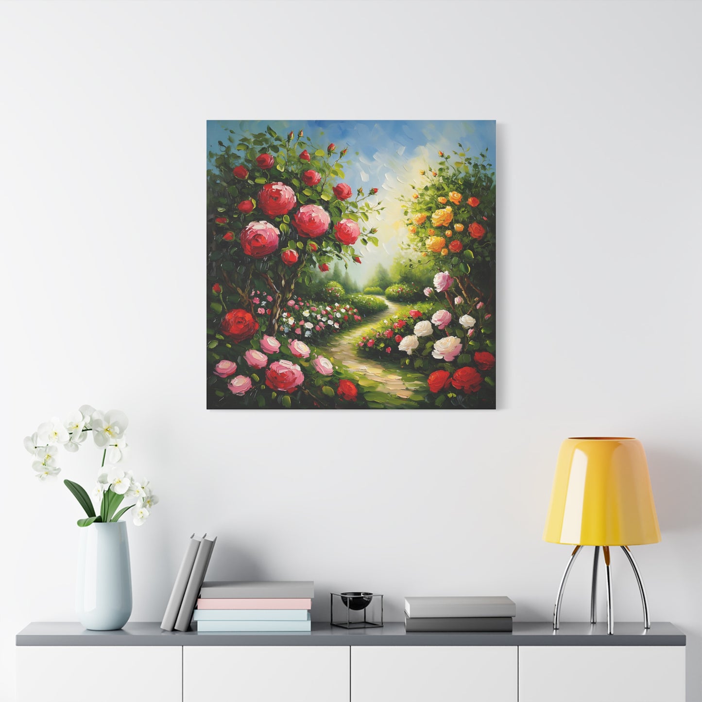 Floral Garden Canvas Art, Stretched 1.25" Wall Decor, Bright Flower Artwork for Home, Spring Gift, Nature Lover's Decor, Colorful Roses
