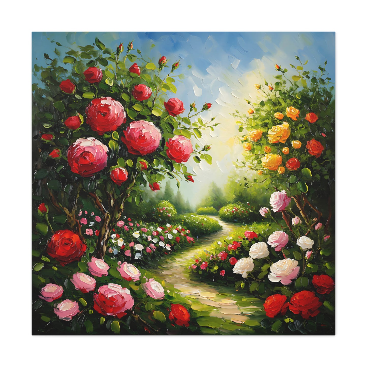 Floral Garden Canvas Art, Stretched 1.25" Wall Decor, Bright Flower Artwork for Home, Spring Gift, Nature Lover's Decor, Colorful Roses