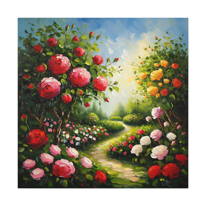 Floral Garden Canvas Art, Stretched 1.25" Wall Decor, Bright Flower Artwork for Home, Spring Gift, Nature Lover's Decor, Colorful Roses
