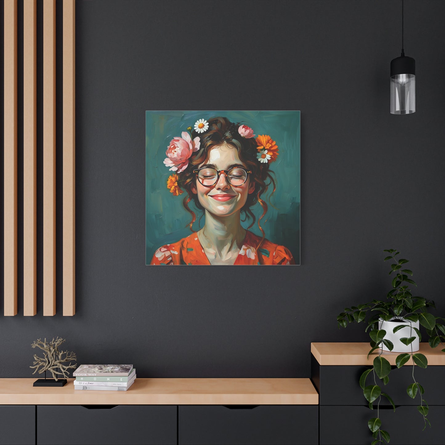 Floral Canvas Art Print, Home Decor, Wall Art, Boho Decor, Gift for Her, Happy Vibes