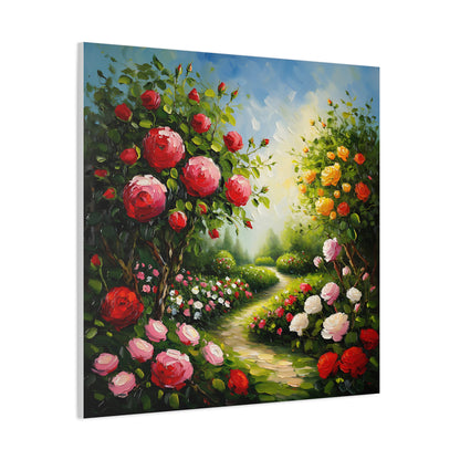 Floral Garden Canvas Art, Stretched 1.25" Wall Decor, Bright Flower Artwork for Home, Spring Gift, Nature Lover's Decor, Colorful Roses