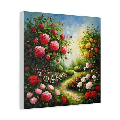 Floral Garden Canvas Art, Stretched 1.25" Wall Decor, Bright Flower Artwork for Home, Spring Gift, Nature Lover's Decor, Colorful Roses