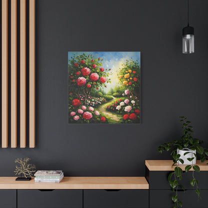 Floral Garden Canvas Art, Stretched 1.25" Wall Decor, Bright Flower Artwork for Home, Spring Gift, Nature Lover's Decor, Colorful Roses