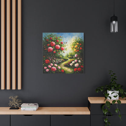 Floral Garden Canvas Art, Stretched 1.25" Wall Decor, Bright Flower Artwork for Home, Spring Gift, Nature Lover's Decor, Colorful Roses