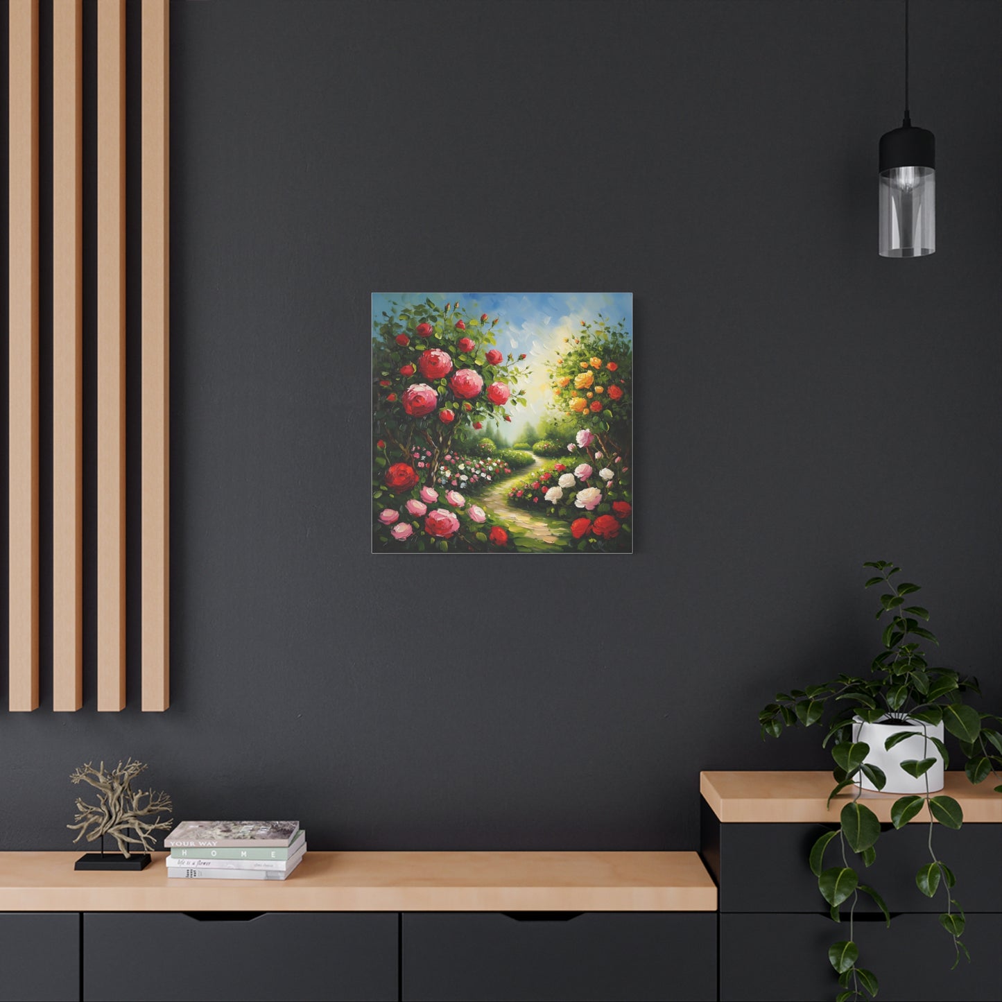 Floral Garden Canvas Art, Stretched 1.25" Wall Decor, Bright Flower Artwork for Home, Spring Gift, Nature Lover's Decor, Colorful Roses