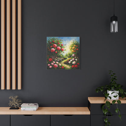 Floral Garden Canvas Art, Stretched 1.25" Wall Decor, Bright Flower Artwork for Home, Spring Gift, Nature Lover's Decor, Colorful Roses