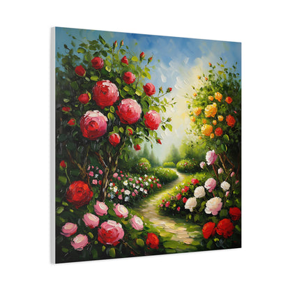 Floral Garden Canvas Art, Stretched 1.25" Wall Decor, Bright Flower Artwork for Home, Spring Gift, Nature Lover's Decor, Colorful Roses
