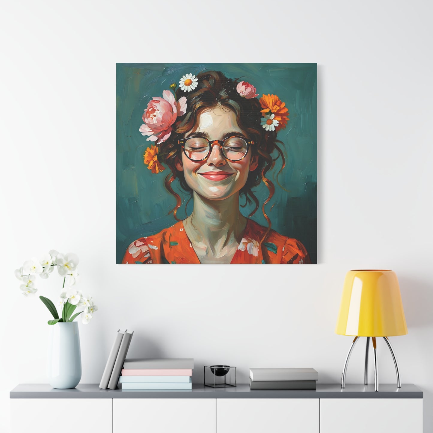 Floral Canvas Art Print, Home Decor, Wall Art, Boho Decor, Gift for Her, Happy Vibes