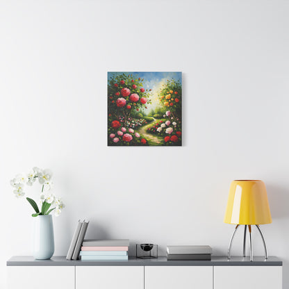 Floral Garden Canvas Art, Stretched 1.25" Wall Decor, Bright Flower Artwork for Home, Spring Gift, Nature Lover's Decor, Colorful Roses