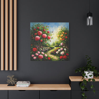 Floral Garden Canvas Art, Stretched 1.25" Wall Decor, Bright Flower Artwork for Home, Spring Gift, Nature Lover's Decor, Colorful Roses
