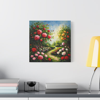 Floral Garden Canvas Art, Stretched 1.25" Wall Decor, Bright Flower Artwork for Home, Spring Gift, Nature Lover's Decor, Colorful Roses