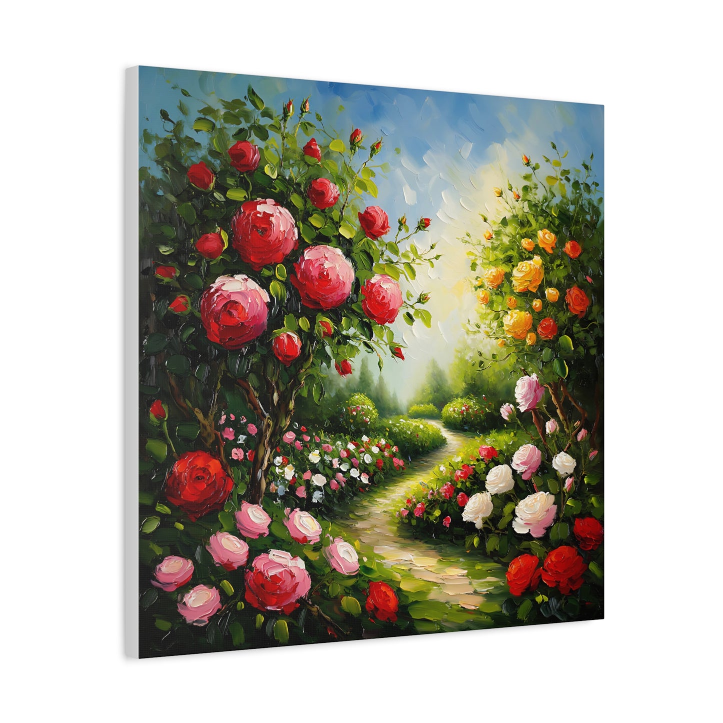 Floral Garden Canvas Art, Stretched 1.25" Wall Decor, Bright Flower Artwork for Home, Spring Gift, Nature Lover's Decor, Colorful Roses