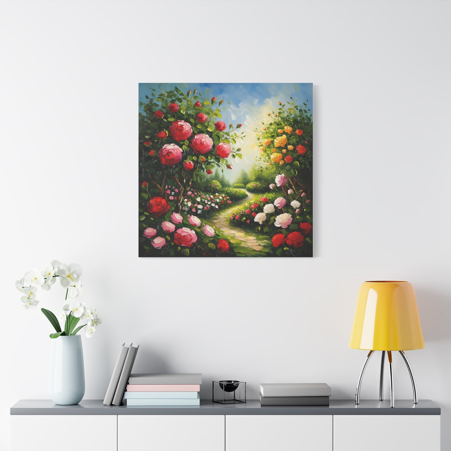 Floral Garden Canvas Art, Stretched 1.25" Wall Decor, Bright Flower Artwork for Home, Spring Gift, Nature Lover's Decor, Colorful Roses