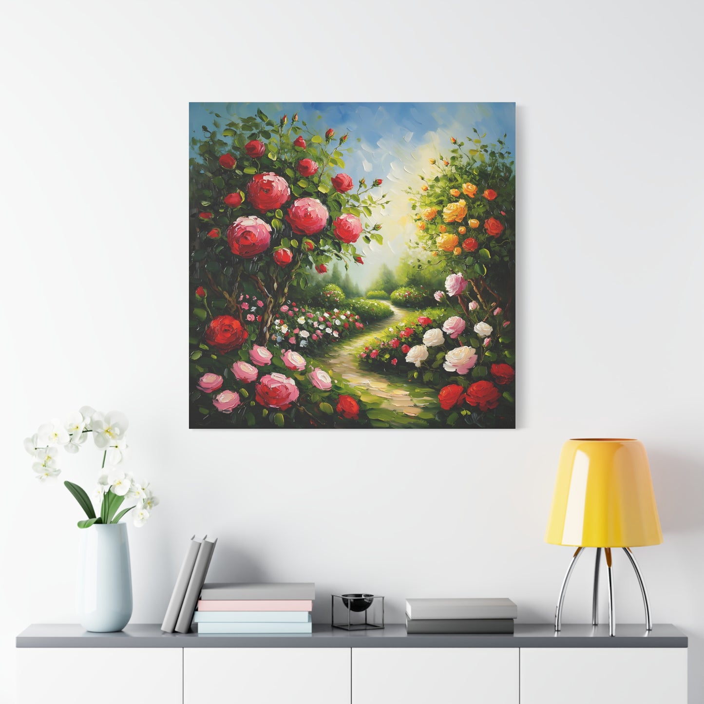 Floral Garden Canvas Art, Stretched 1.25" Wall Decor, Bright Flower Artwork for Home, Spring Gift, Nature Lover's Decor, Colorful Roses