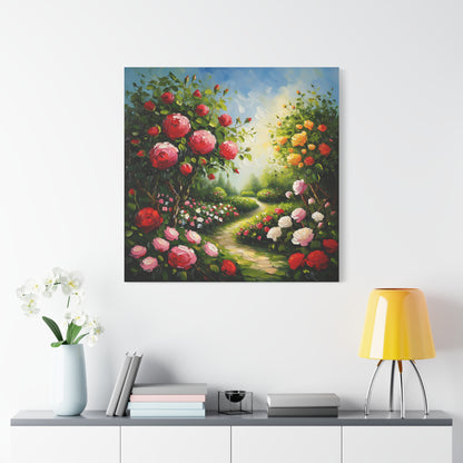 Floral Garden Canvas Art, Stretched 1.25" Wall Decor, Bright Flower Artwork for Home, Spring Gift, Nature Lover's Decor, Colorful Roses