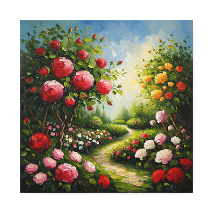 Floral Garden Canvas Art, Stretched 1.25" Wall Decor, Bright Flower Artwork for Home, Spring Gift, Nature Lover's Decor, Colorful Roses