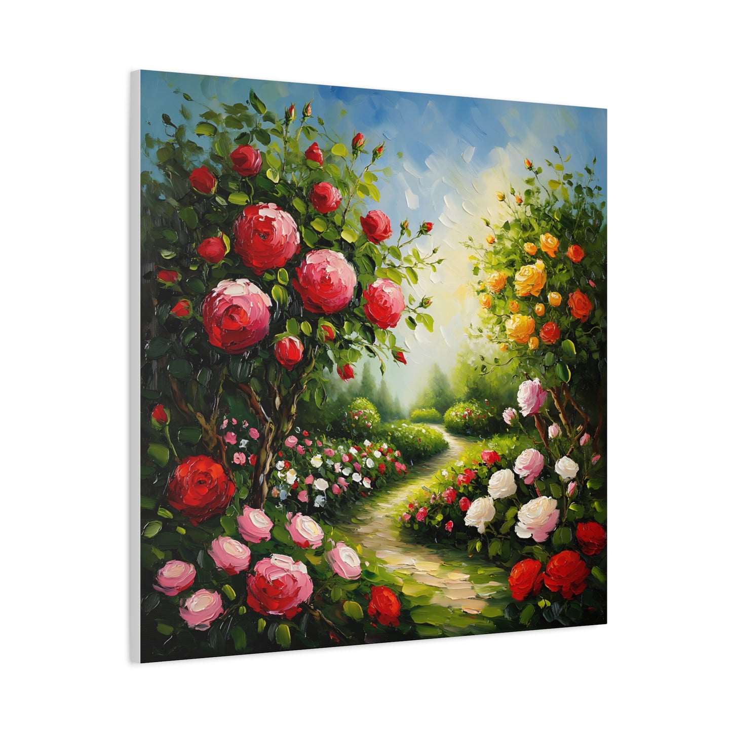 Floral Garden Canvas Art, Stretched 1.25" Wall Decor, Bright Flower Artwork for Home, Spring Gift, Nature Lover's Decor, Colorful Roses