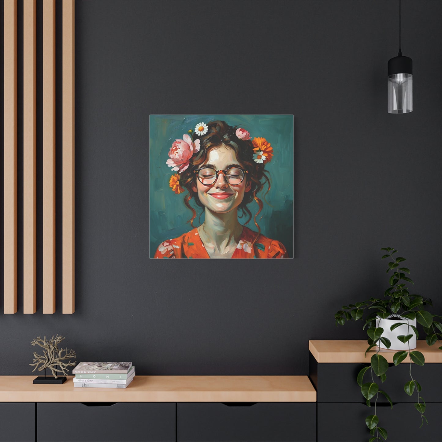 Floral Canvas Art Print, Home Decor, Wall Art, Boho Decor, Gift for Her, Happy Vibes