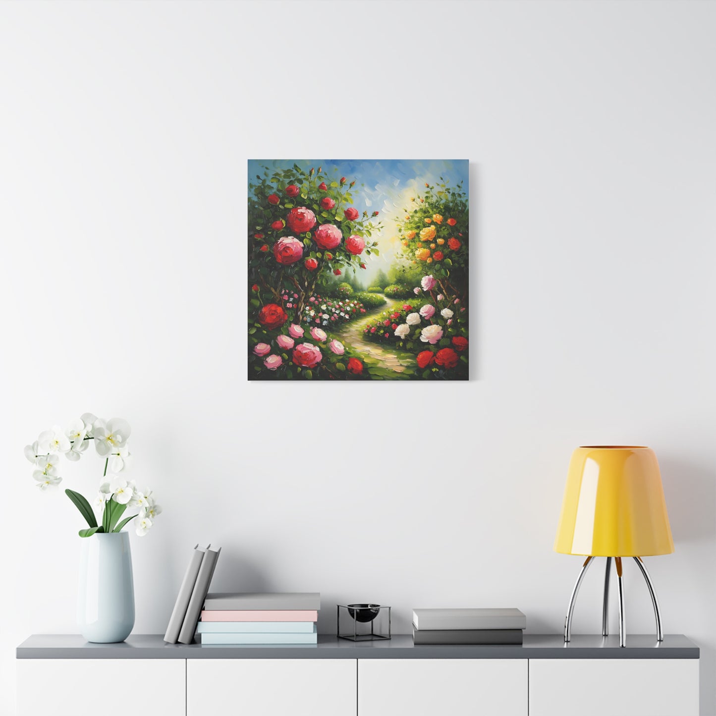 Floral Garden Canvas Art, Stretched 1.25" Wall Decor, Bright Flower Artwork for Home, Spring Gift, Nature Lover's Decor, Colorful Roses