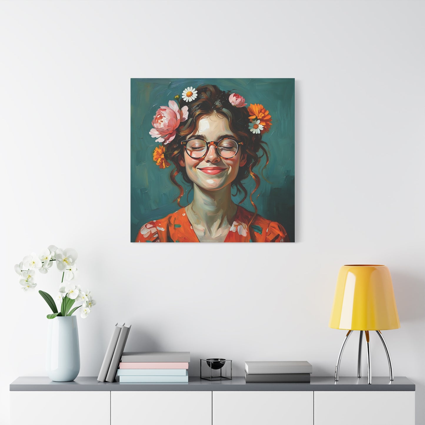 Floral Canvas Art Print, Home Decor, Wall Art, Boho Decor, Gift for Her, Happy Vibes