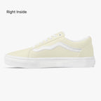Pale yellow low-top canvas sneaker with white side stripe and white rubber sole.